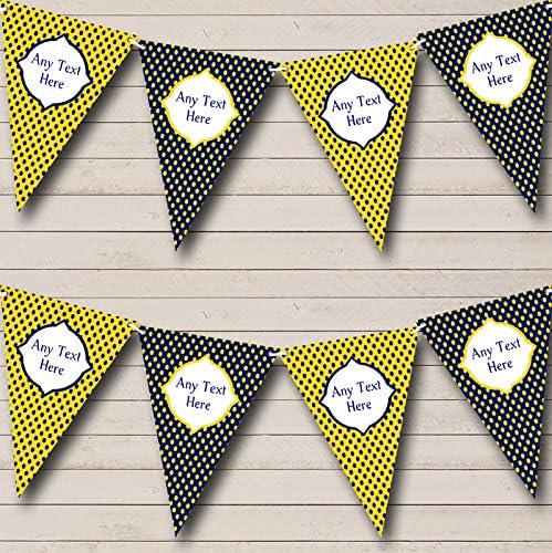 Navy Blue and Yellow Bright Polkadot Personalized Birthday Party Bunting - Hanging Party Decoration - Birthday Party Banner Garland | Decorative Party Supplies