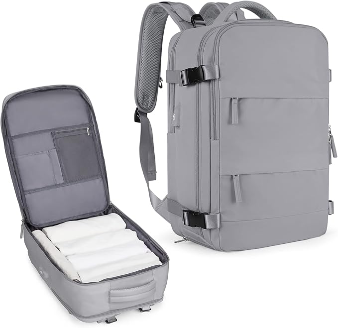 Coowoz Large Travel Backpack For Women Men, Flight Approved, Waterproof Outdoor Sports Rucksack, Casual Daypack, Fit 15.6 Inch Laptop Shoes, Grey