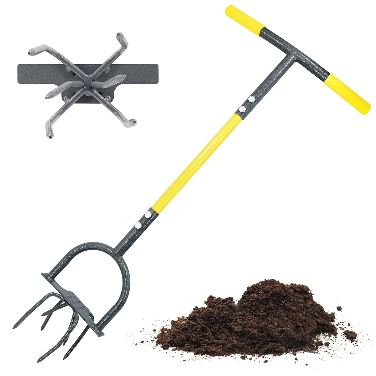 Jardineer Hand Tiller for Gardening, Manual Twist Tiller Cultivator, Heavy Duty Garden Claw, Soil Loosener & Lawn Aerator for Soil Mixing, Garden, Flower Box and Raised Bed