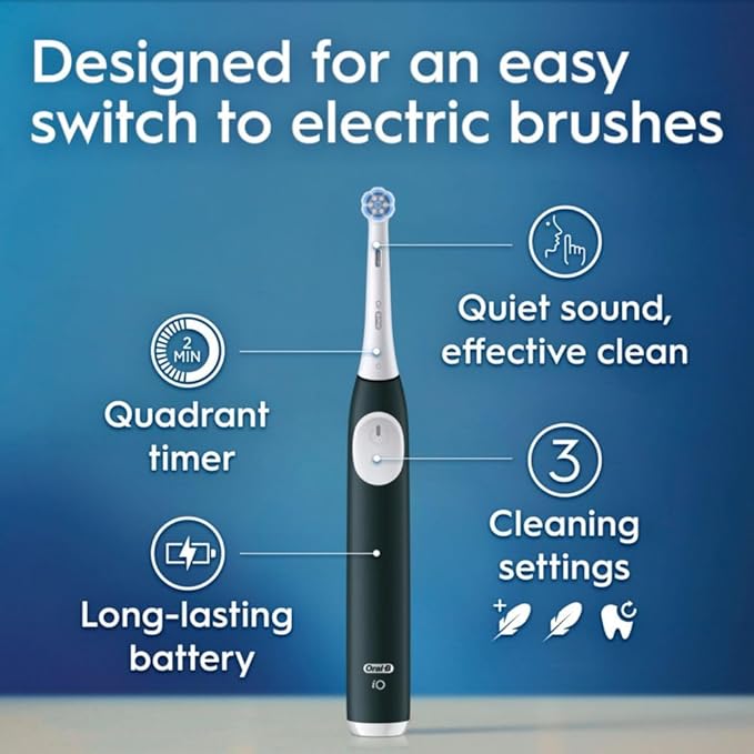 Oral-B iO Series 2 Rechargeable Electric Powered Toothbrush Starter Kit, Forest Green with 2 Brush Heads - Automatic Pressure Sensor to Protect Gums - 3 Modes - 2 Min Timer