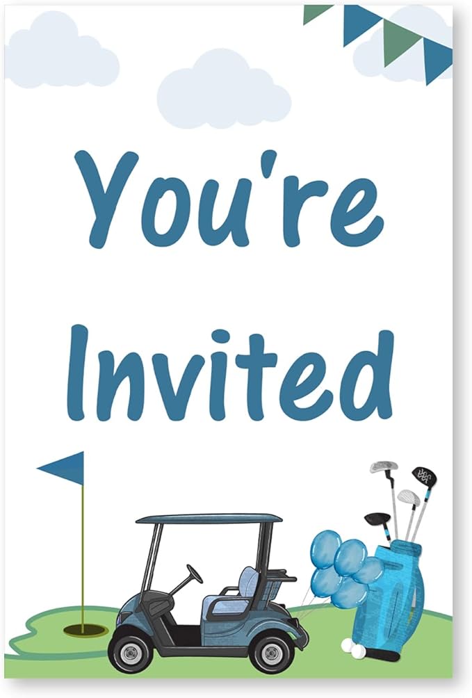 Soiceu Blue Golf 1st Birthday Party Invitations with Envelopes Set of 20 Par-Tee Golf First Birthday Invites Fill in Blank