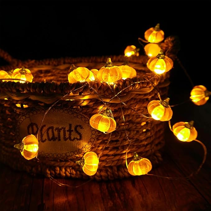 BOHON Halloween Lights 3D Jack-o-Lantern 10ft 30 LEDs Pumpkin String Lights Battery Powered Orange Lights for Halloween Party Indoor Fall Outdoor Harvest Thanksgiving Decorations