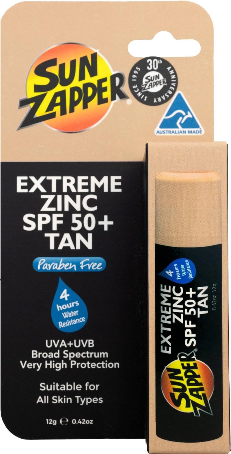 Sun Zapper Zinc Stick SPF 50 + Zinc Oxide Mineral Sunblock Stick for Face (Medium Skin Tone)