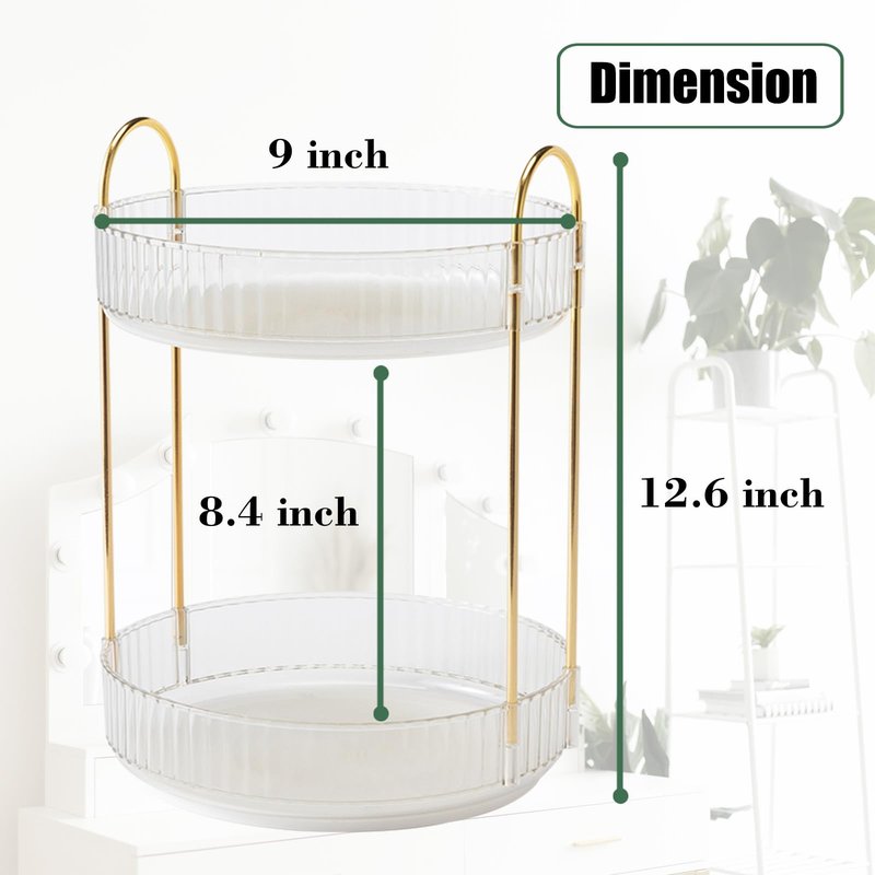 Zufudo Rotating Makeup Organizer Countertop 2 Tier Lazy Susan Trays Clear Skincare Perfume Storage for Bathroom Counter Vanity, Transparent