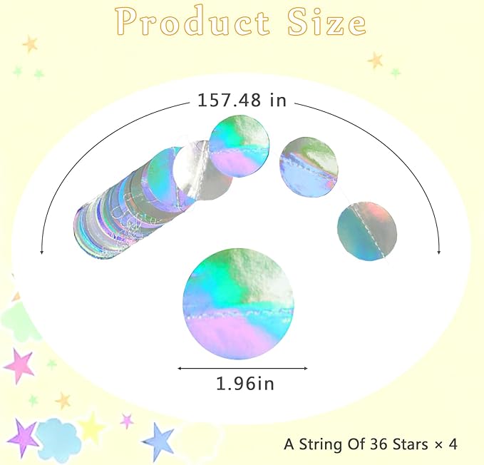 52 Feet Star Garland Banner Decorations for Party,Gold Star Hanging Bunting Banner Hanging Glitter Stars Garland Christmas Birthday Decorations (4 Pack Round)
