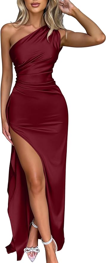 Memoriesea Women's Sexy One Shoulder High Split Cocktail Wedding Party Maxi Dress