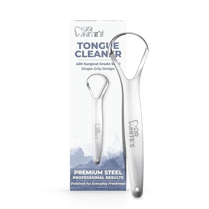 Dr. White’s Precision Tongue Care™ Collection – Single Grip Tongue Cleaner, Premium 420 Surgical-Grade Stainless Steel Tool for Daily Oral Care