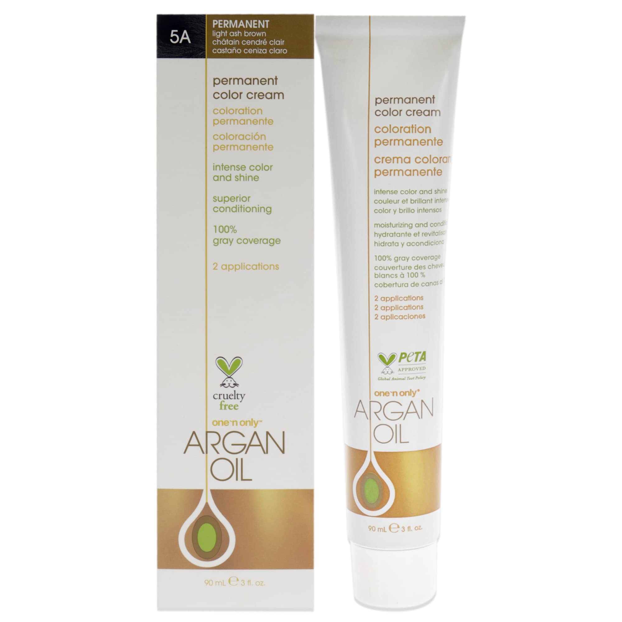 One 'N Only Permanent Hair Color - Permanent Hair Dye Made with Argan Oil - Delivers Rich, Accurate Tones with Gray Coverage - Improves Moisture & Elasticity - 5A Light Ash Brown (3 oz)
