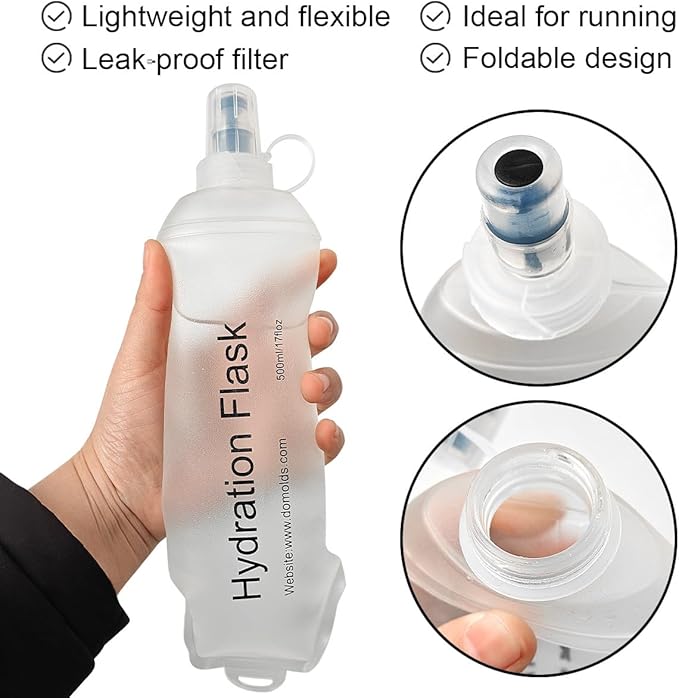 WILDREEDS 250ml Soft Flask, TPU Collapsible Soft Water Bottle for Hydration Pack, Running Vest, Folding Water Bottle for Hiking Cycling Climbing-2Pcs, White