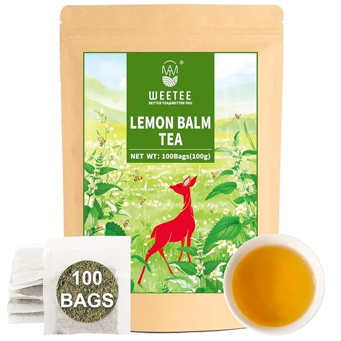 WT WEETEE Lemon Balm Tea Bags, 100 Count Pure Lemon Balm Leaves, Honey Scented with a Delicate Lemon Flavor, Caffeine-Free Herbal Tea