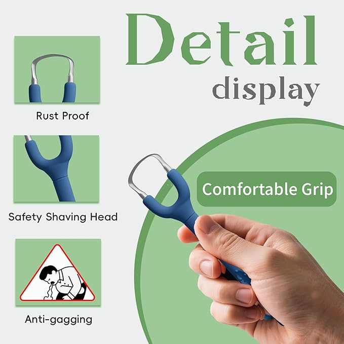 Effective Tongue Scraper and Oral Mucosal Cleaner Kit for Adults - Ergonomic Tongue Cleaner Promotes Fresher Breath, Oral Mucosal Cleaner package, Personal Care Essential (Blue)