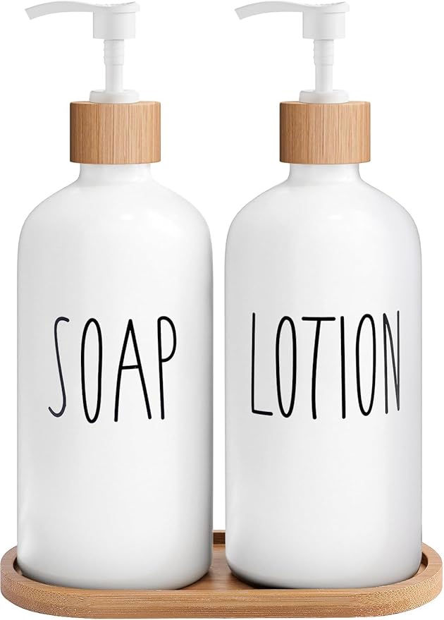 MOMEEMO White Soap Dispenser Bathroom Set, Soap and Lotion Dispenser Set Suitable for Bathroom Accessories Decor. (White)