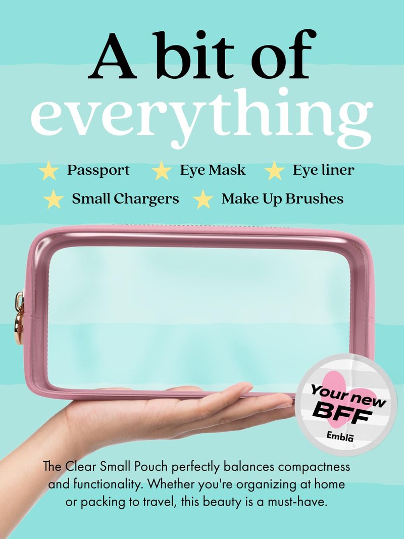 Clear Makeup Bag Zipper Pouch, Transparent Cosmetic Case Organizer, TSA Approved Travel Toiletry Case, Travel Accessories Essentials Makeup Tote for Women, Small Cute Make up Bag for Purse - Sand