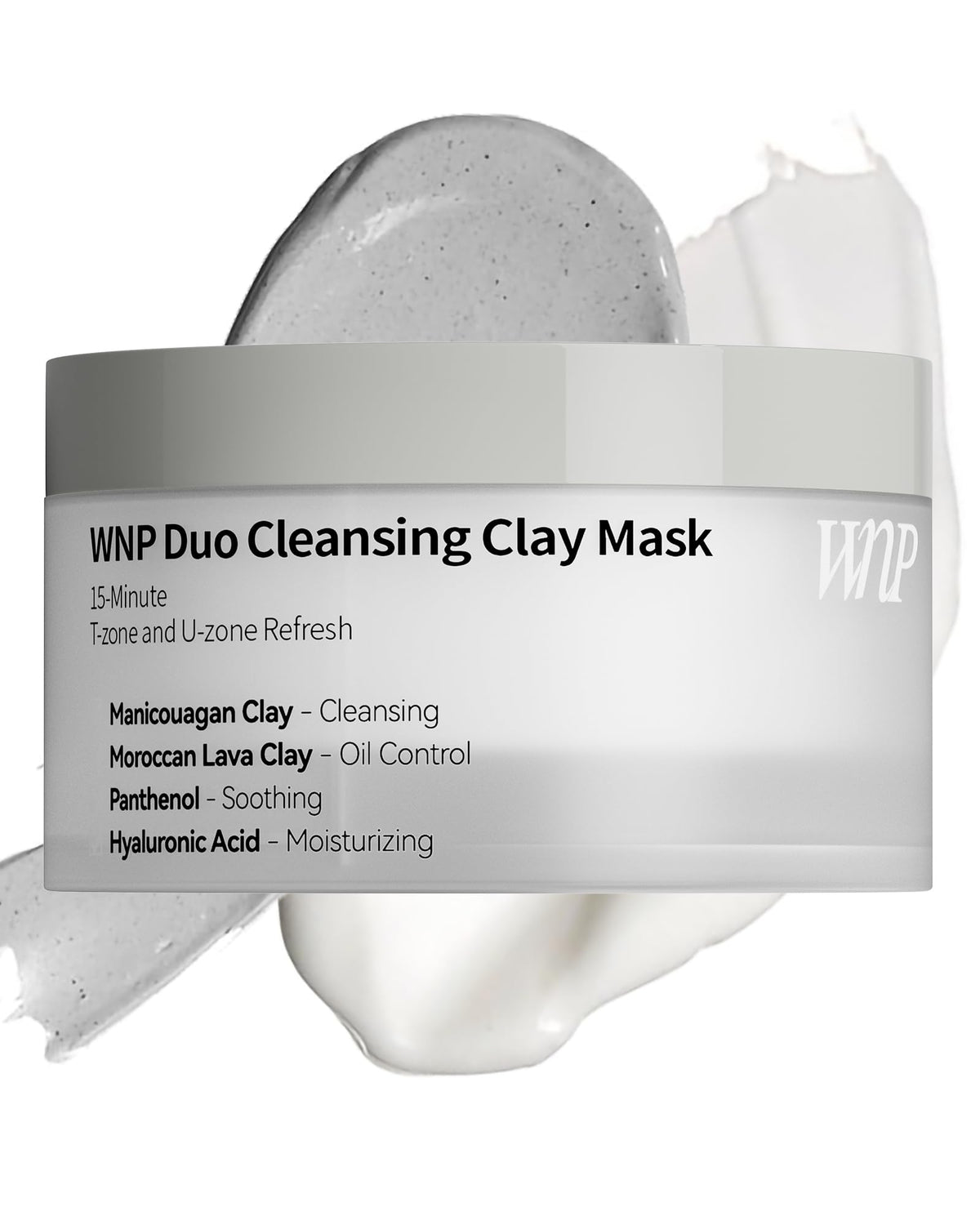 WNP Duo Cleansing Clay Mask with Niacinamide & Hyaluronic Acid – Deep Pore Cleanser for T-Zone & U-Zone, Blackhead Remover, Hydrating & Oil-Control Face Mask, 3.53oz