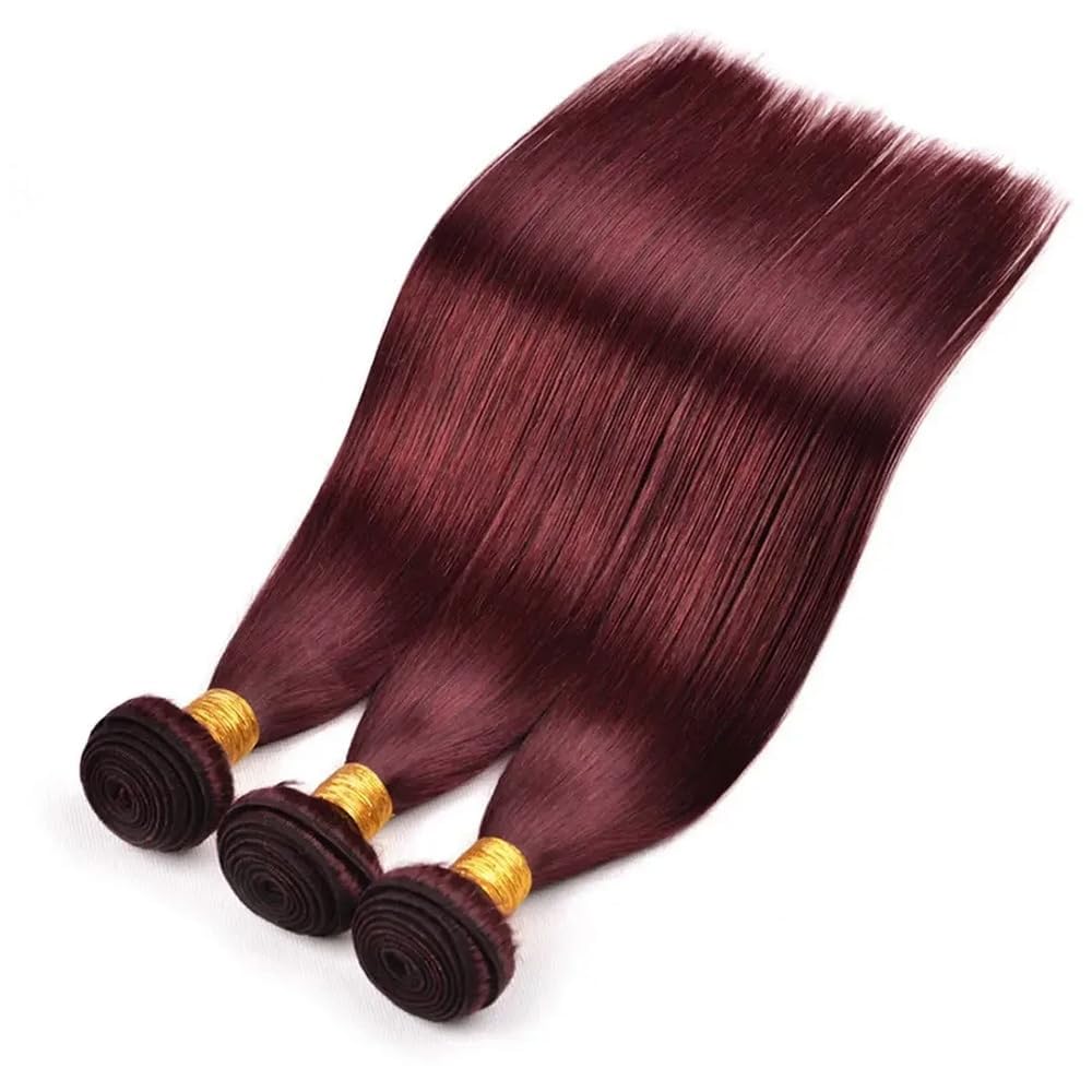 Straight Human Hair Bundles 14 16 18 Inch #99J Burgundy Bundles Human Hair Wine Red 12A Unprocessed Native Virgin Hair 50G Per Bundle 3 Extensions Wet and Wavy Weave for Women