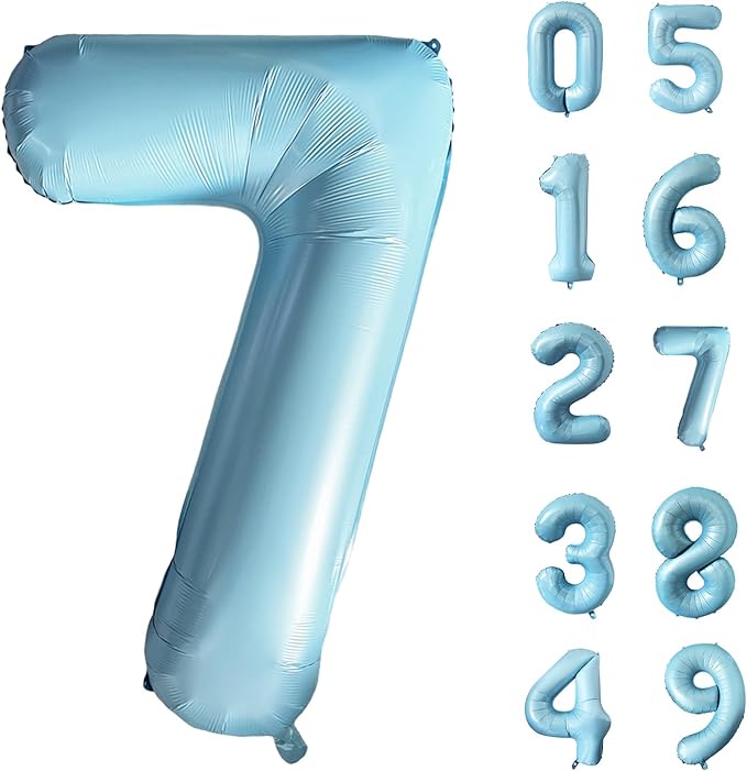 40 Inch Matte Blue 7 Number Balloons Light Blue Number 7 Foil Balloon Mylar Helium Balloon for Birthday Party Decoration Wedding Anniversary Supplies (Number 7)