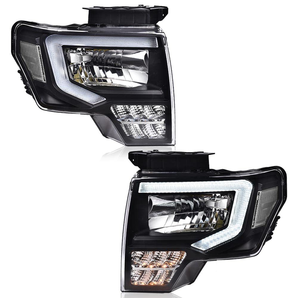 ALLGOOD LED DRL Headlights Assembly Compatible with Ford F150 2009-2014, Left Driver & Right Passenger Side Front Headlamp, Clea