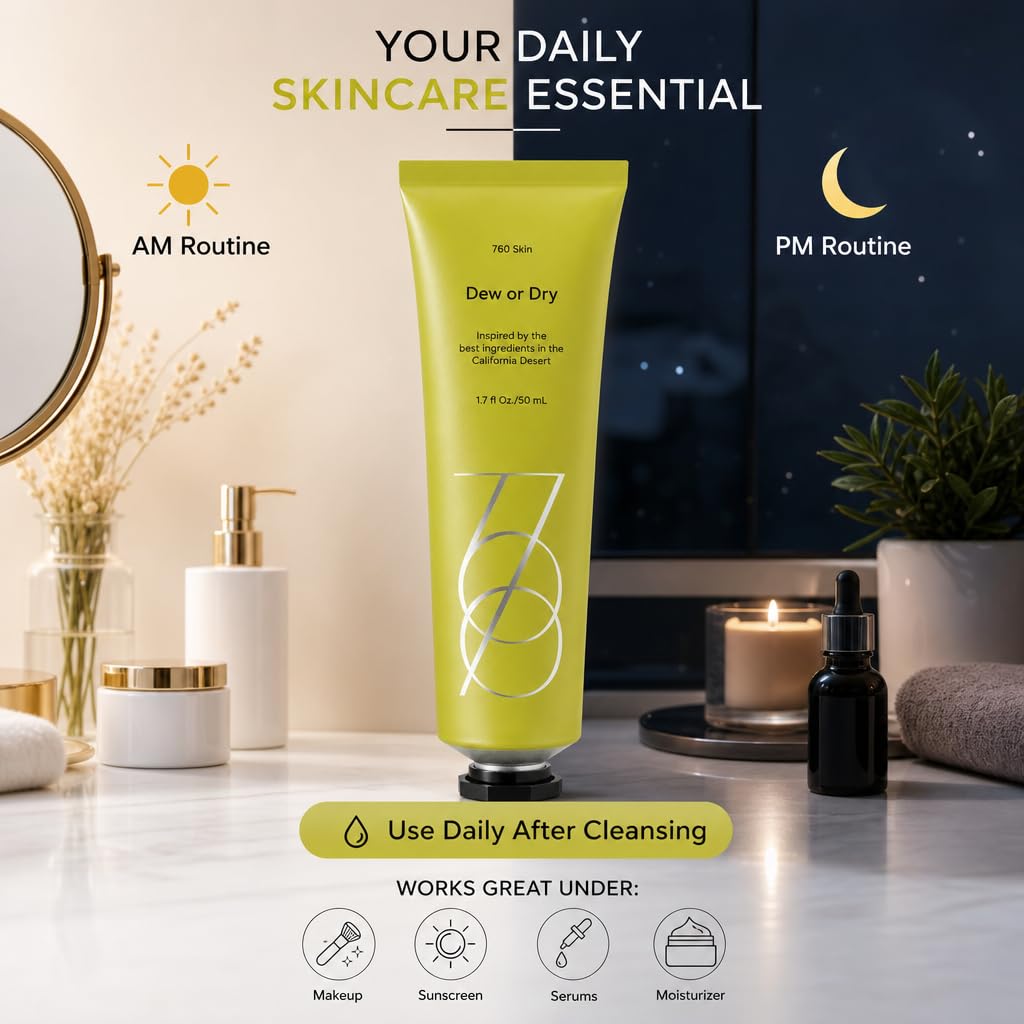 760skin Dew or Dry Facial Moisturizer Cream for Face - Hydrating Skin Moisturizer with Cactus Stem Cells, Squalane, Tremella & Reishi Mushroom - Daily Moisturizing Vegan Face Cream (1.7 fl oz / 50ml)