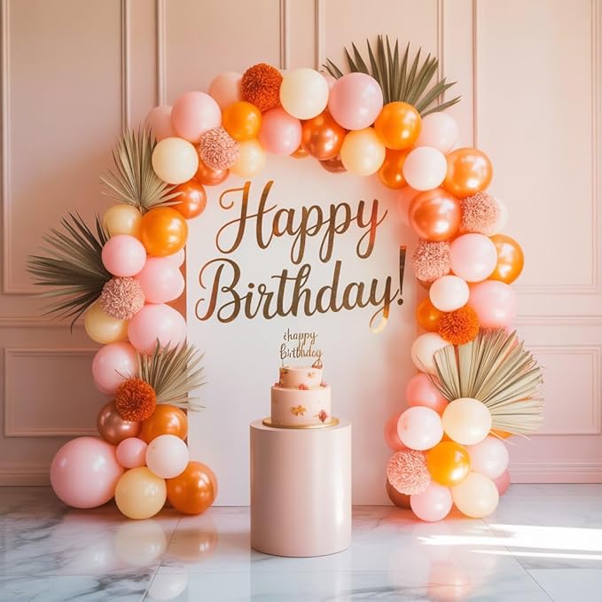 Boho Balloon Garland Arch Kit, Dusty Pink Orange Balloon Arch with Maca Pink Sand White Burnt Orange Latex Balloons for Women Flower Daisy Birthday Wedding Party Decorations