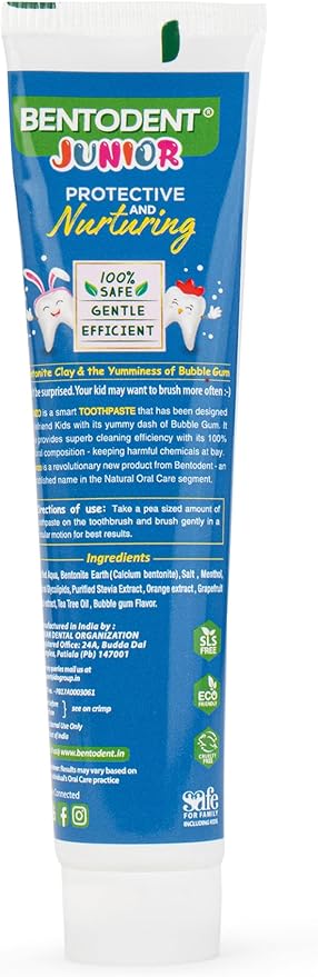Bentodent Kids Fluoride Free Toothpaste - Natural Calcium Bentonite Clay, SLS Free, Fresh Breath, Gentle Whitening, Vegan, Travel, 3.52oz (Bubble Gum)