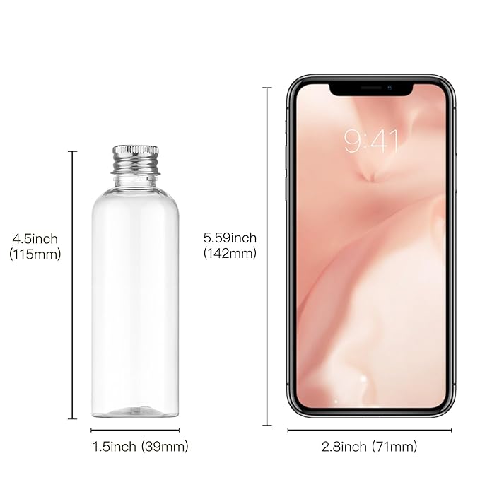 Tekson Plastic Travel Bottles 3.4 oz, Travel Size Containers for Shampoo, Empty Mouthwash Bottles with Silvery Screw Cap (100ml, Clear)