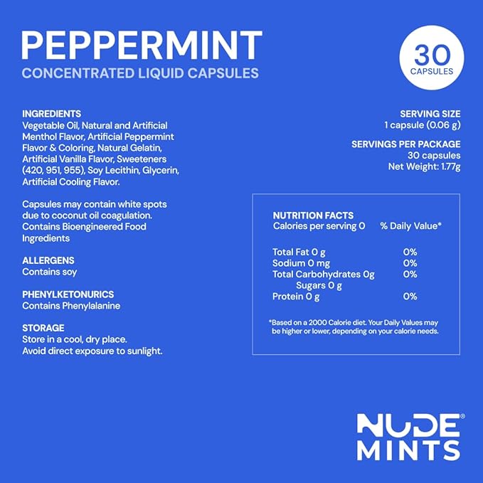 NUDE MINTS | Dual Action Liquid Capsules | Mouth Watering Mint - Lasts 3X Longer - 3X Stronger - Extreme Bad Breath Treatment For Adults - Sugar Free, 0 Calorie - Peppermint - 10 Pack - 300 Capsules