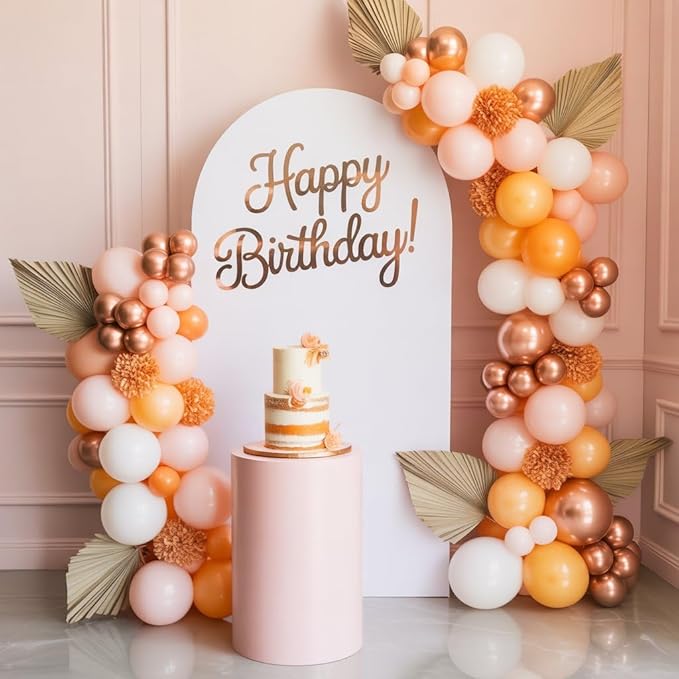Boho Balloon Garland Arch Kit, Dusty Pink Orange Balloon Arch with Maca Pink Sand White Burnt Orange Latex Balloons for Women Flower Daisy Birthday Wedding Party Decorations