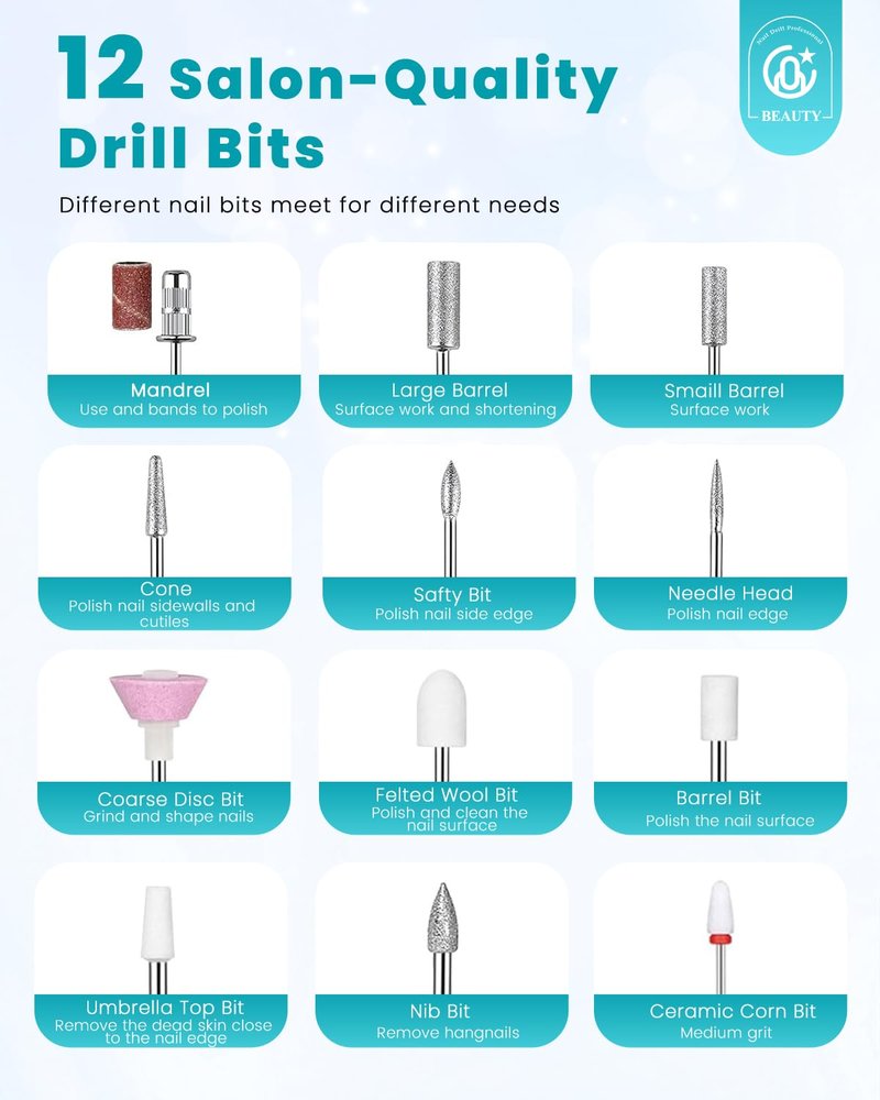 CozyZen Cordless Electric Nail Drill, 45000 RPM Rechargeable Diamond E-File, Portable & Low Noise for Acrylic/Gel Nails, Manicure & Pedicure - Professional & Home Use
