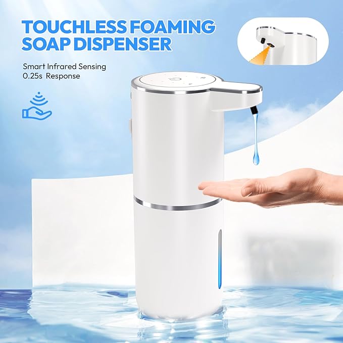 Automatic Soap Dispenser Touchless,Liquid Hand Soap Dispenser 12.8oz USB 4levels Adjustable Dispenser Electric Wall Mounted Smart for Bathroom and Kitchen Dish Soap，Easy for Toddlers(White)