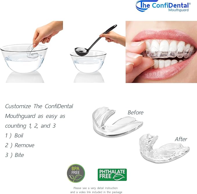 The ConfiDental - Pack of 3 Moldable Mouth Guard for Teeth Grinding Clenching Bruxism, Sport Athletic, Whitening Tray, Including 2 Regular and 1 Heavy Duty Guard (2 (LLL) Regular 1 (II) Heavy Duty)
