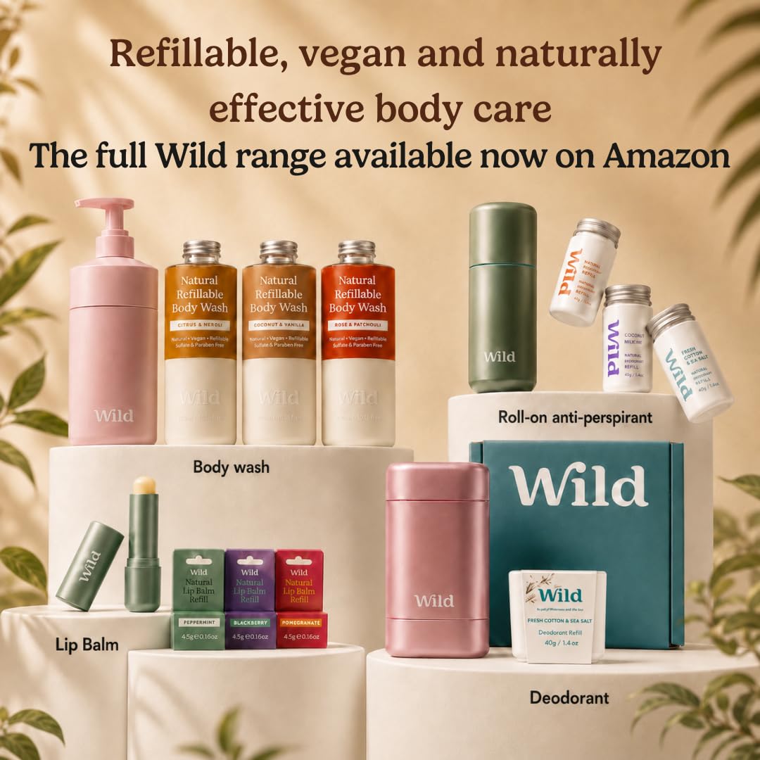 Wild Aluminum Free Natural Deodorant Ultimate Starter Kit - Black Case - Natural Ingredients & 24 Hour Odor Protection - Women & Men's - Variety of Scents - Case + 5 Refills