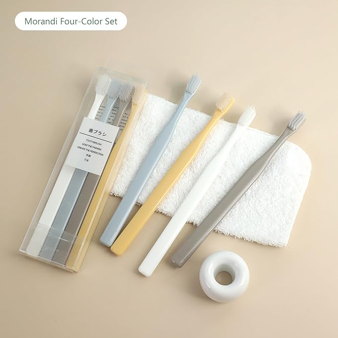 Minimalist Solid-Color Soft-Bristle Toothbrushes, 4-Pack Family-Size Travel Toothbrushes