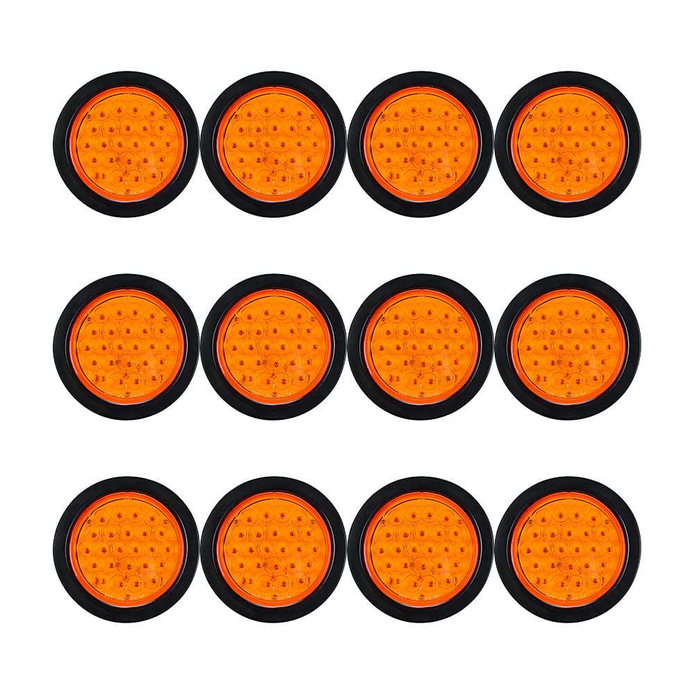 (Pack of 12X) 24-LED Amber 4 Inch Round Turn Signal Tail Light Parking Lamps w/Grommet Wiring Plug Waterproof