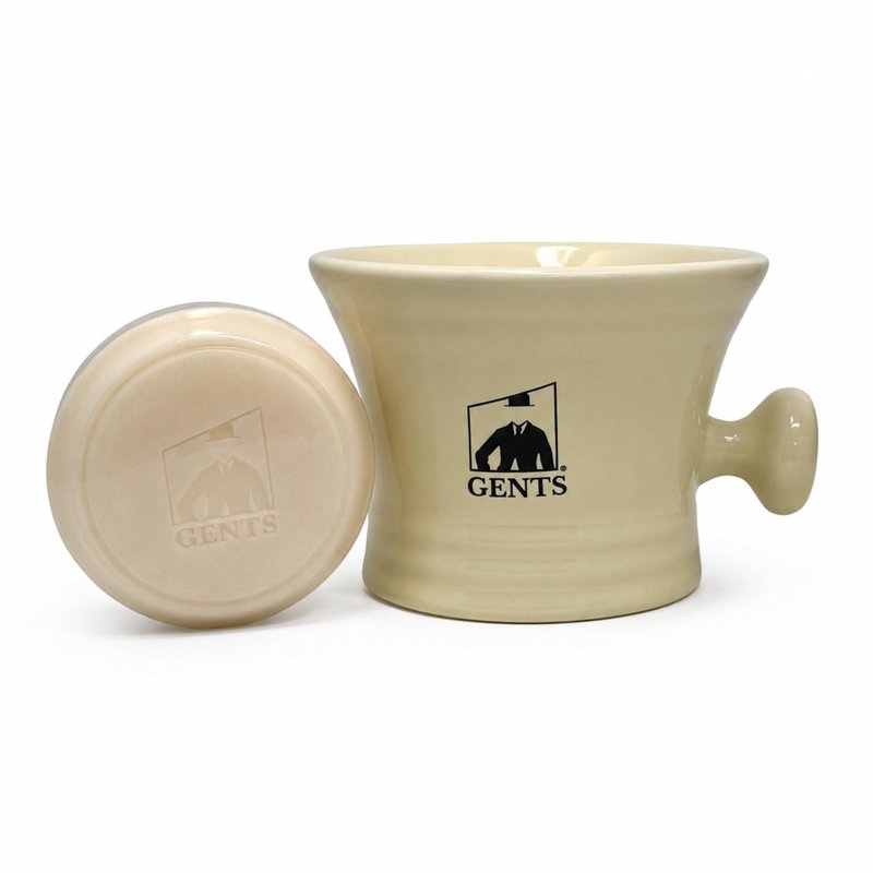 G.B.S Heavy Duty Ceramic Ivory Shaving Mug with Knob Handle and Natural Soap