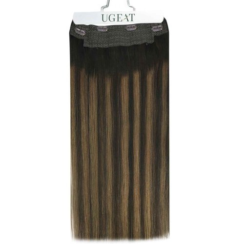 Ugeat Wire Hair Extensions Human Hair Brown Remy Invisible Wire Hair Extensions Balayage Dark Brown Mix Chestnut Brown Real Human Hair Extensions for Women Silky Straight 80g 18 Inch