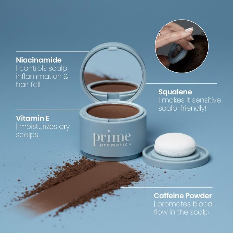 Prime Prometics Instant Coverage Hairline Powder for Mature Women – Covers Grays, Roots & Thinning Areas – Water & Sweat-Resistant – Natural, Fuller-Looking Hairline (Ash Brown)