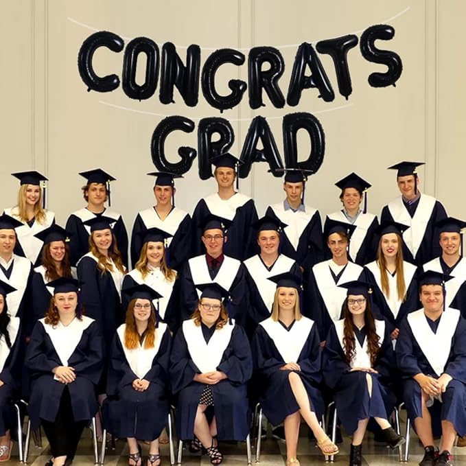 TONIFUL 2026 Congrats Grad Balloons - 16 Inch Black Congrats Foil Balloons Banner Reusable Material for Graduation Party Graduate Congratulations 2026 Congrats Grad Decorations