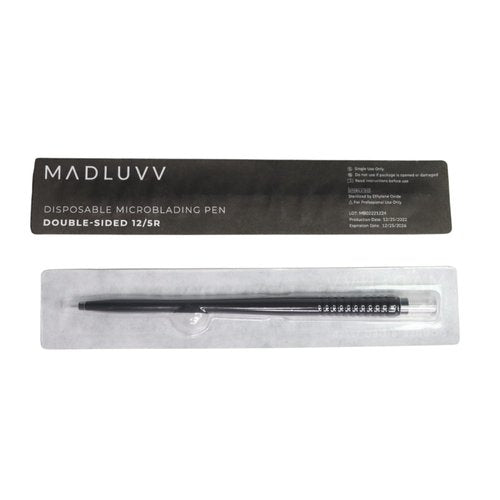 MADLUVVV 2-in-1 Microblading Sterile Pen for Professional Brow Artistry, Premium Micro Hair Strokes & Shading, Disposable Double Sided Pens for Eyebrow Pigment Ink - #12/5R