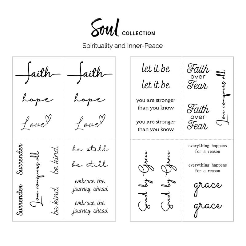 One Grace Soul Collection - Inspirational and Motivational Words Small Temporary Tattoos - Realistic Long Lasting Waterproof Black Mini Tattoos for Women and Men