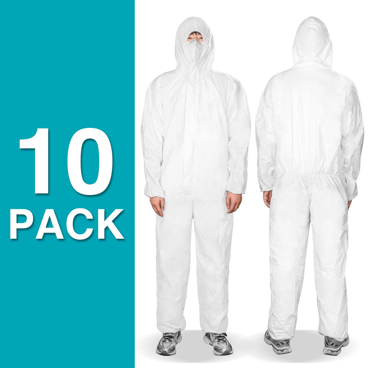 FURWEY Hazmat Suits Disposable Protective Coveralls, X-Large, 10 Pack