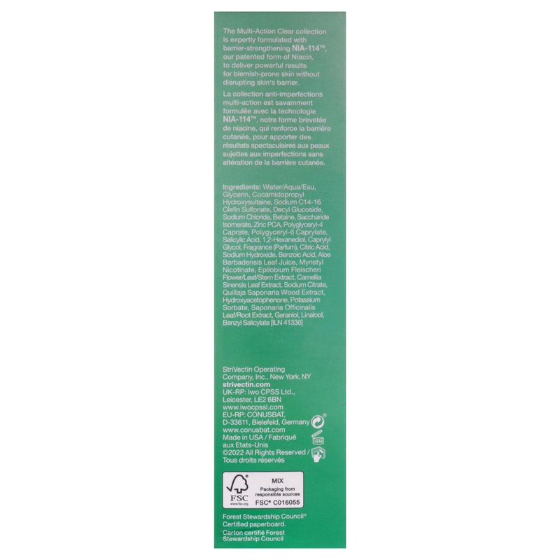 StriVectin Multi Action Clear Gentle Daily Clarifying Cleanser for Acne and Blemish Prone Skin for Clearer, Smooth and Brighter Skin, Less Breakouts and Pimples