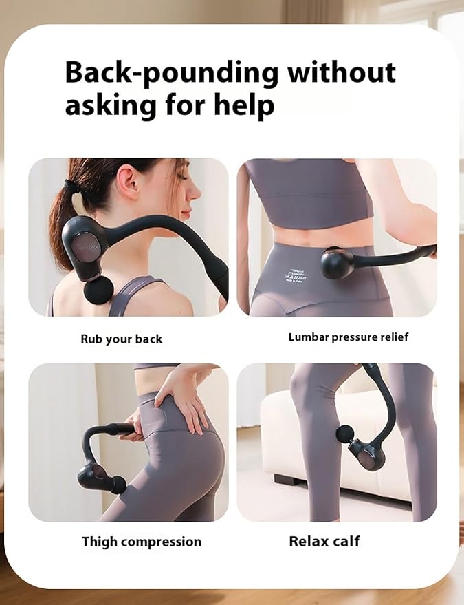 Deep Tissue Massage Gun with Bend Handle, 12MM Percussion, 4 Replaceable Heads, Less-Shock Design for Back, Neck, Foot, Leg, Shoulder