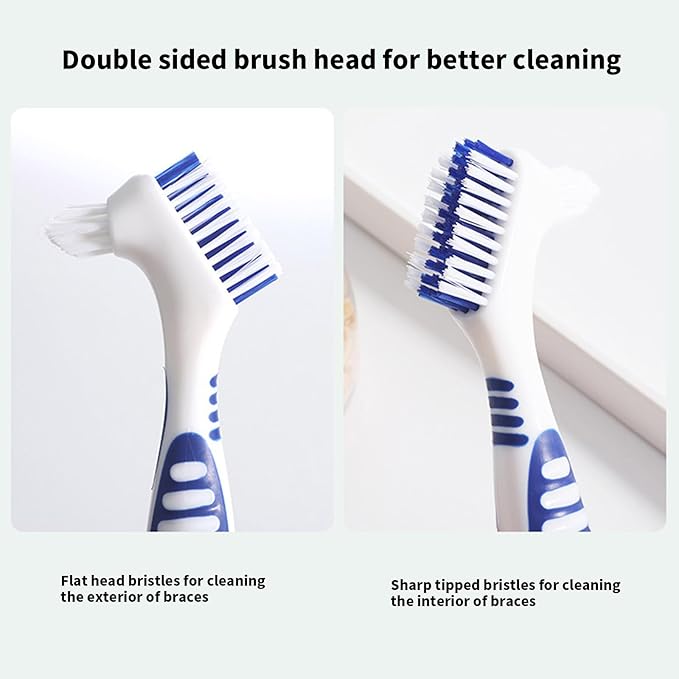 Denture Brush False Teeth Toothbrush Multi-Layered Bristles & Portable Duals Sided Denture Toothbrushes Soft Adults with Case