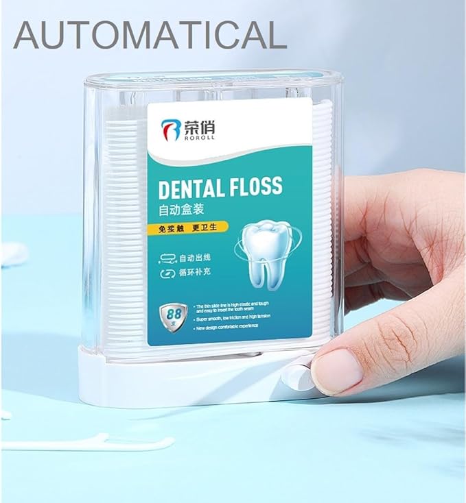 Dental Floss Picks, Flossers Picks for Adult Teeth, Packed in 1pc of Refillable Auto-Ejection-Case and 3pcs of Portable Cases, Hygienic Convenient, Smart Buy, 442pcs (White)