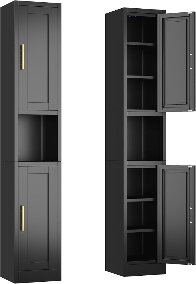 Tall Narrow Storage Cabinet 66.93" H Tall Bathroom Cabinet Metal Pantry Cabinets, 4 Adjustable Shelves for Kitchen, Home Office, Living Room, Dinning Room (12 inches Wide Black)