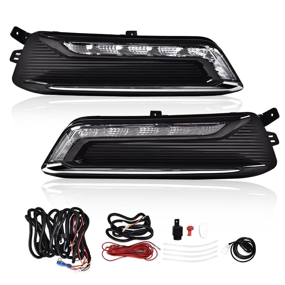 ALLGOOD DRL LED Fog Lights w/Bulbs, Compatible with Chevy Impala 2014-2020,Daytime Running Fog Light w/Wiring+Switch Black 1Pair