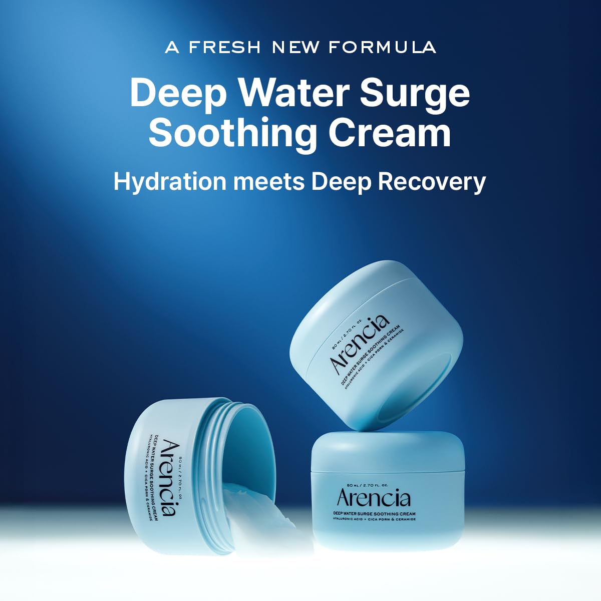 ARENCIA Deep Water Surge Soothing Cream, 2.70 fl oz, with Hyaluronic Acid, Cica PDRN and Ceramide