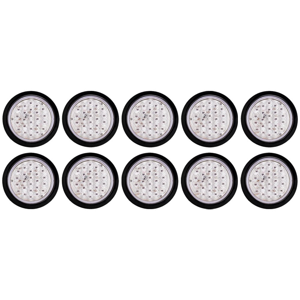 10X 4 Round 24-LED Clear Lens RED Sealed Tail Light Trailer Truck RV Brake Stop Lamps Rear Parking Taillights 12V