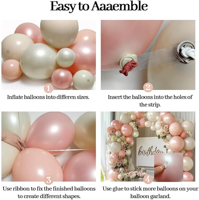 Pastel Pink White Balloon Arch Double Stuffed Light Pearl Blush Pink Cream Beige Peach Balloon Garland Kit for Birthday Wedding Baby in Bloom Baby Shower Bridal Princess Valentine's Day Party Decor