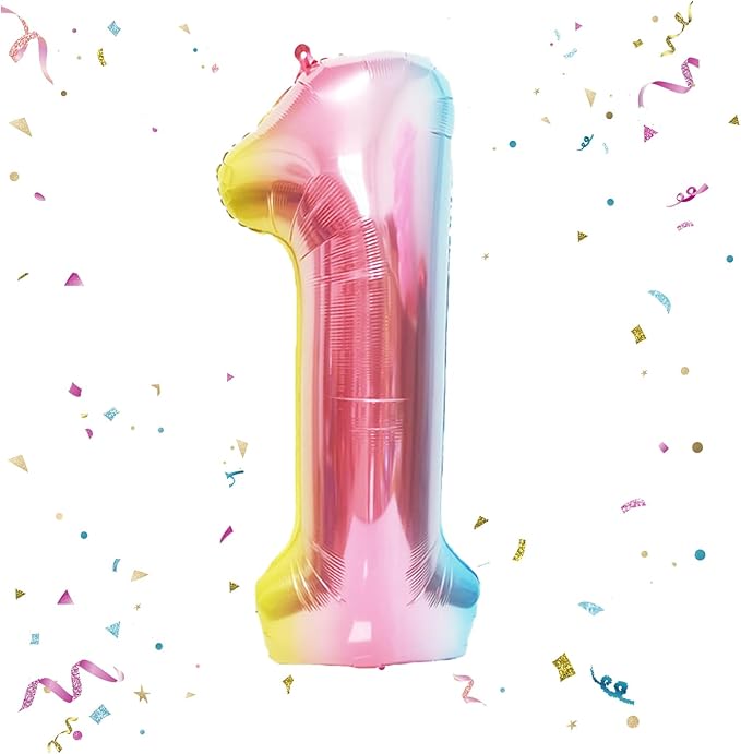 40 Inch Giant Rainbow Number 1 Balloons, Birthday Balloons, Helium Mylar Foil Big Number Balloons for Birthday Party Decorations, Kids' Birthday Anniversary Party Baby Shower Unicorn Parties